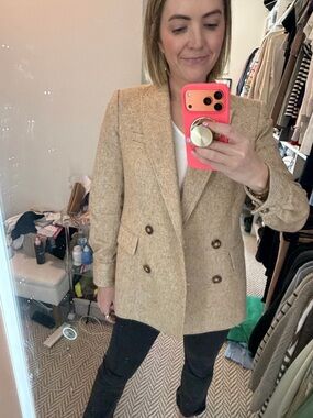 Veronica Beard Double-Breasted Wool Blend Blazer - Beige